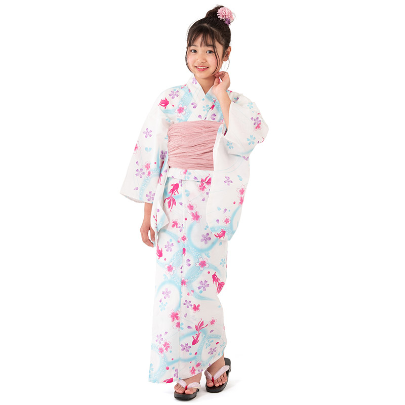 浴衣セット 女の子 140cm 150cm ジュニア しわ兵児帯 2点セット 子ども