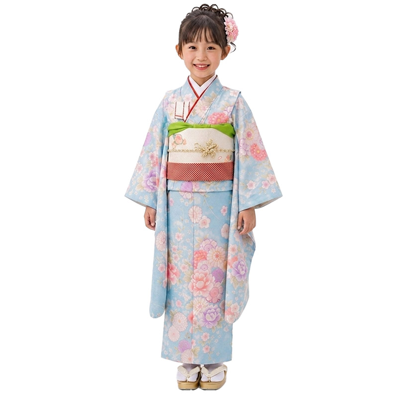 販売】七五三 女の子 7歳 7才 着物 バッグなしセット 青 黒 紅 薄紫