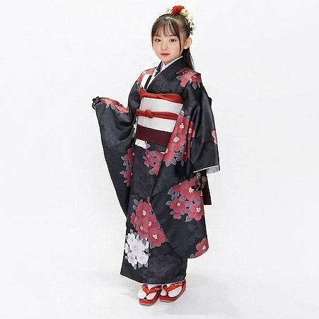 お買い得品♡七五三　7歳　女の子　フルセット　一式　朱色　黒 販売】七五三 女の子 着物 フルセット 7歳 購入 ピンク 水色