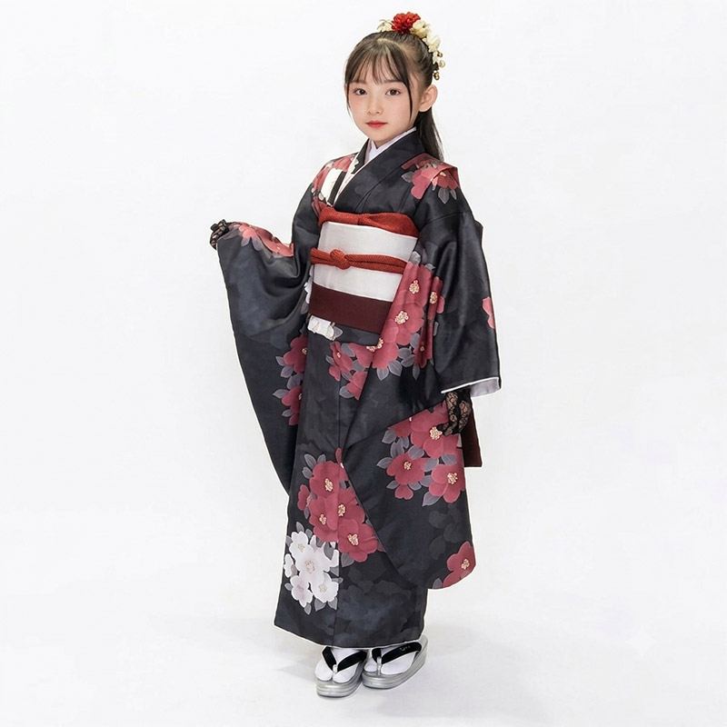 販売】七五三 女の子 7歳 7才 着物 バッグなしセット 青 黒 紅 薄紫