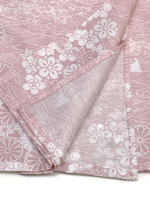 二部式着物 夏着物 絽 小紋 洗える着物 M/Lサイズ「ピンク、桜と千鳥
