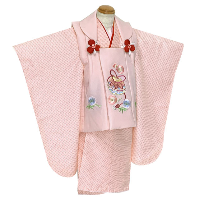 七五三 着物 3歳 女の子 被布コートセット 刺繍柄被布 染め疋田(鹿の子