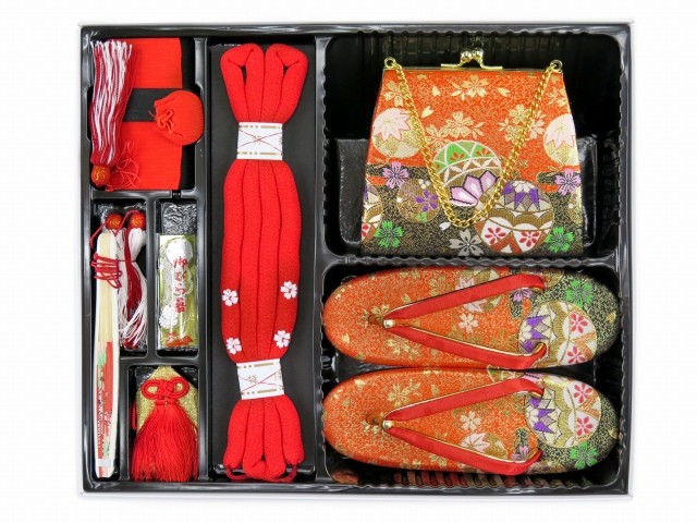 京都室町st. 七五三 結び帯 箱せこセット 7歳 女の子 段織 作り帯 筥迫