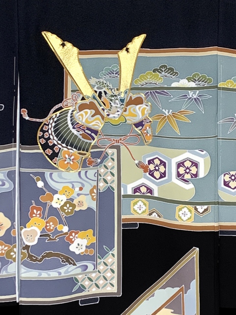 お宮参り 着物 男の子 赤ちゃんのお祝い着 手描き友禅 金駒刺繍 産着