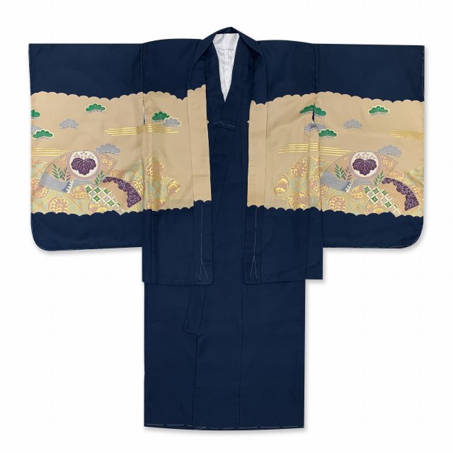 七五三 着物 5歳 男の子 日本製 正絹 金彩 刺繍入り 羽織 アンサンブル
