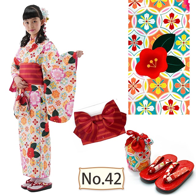 着物　子ども用　140から150 ジュニア着物セット女の子用 140/150サイズ 小紋柄着物と帯 草履巾着