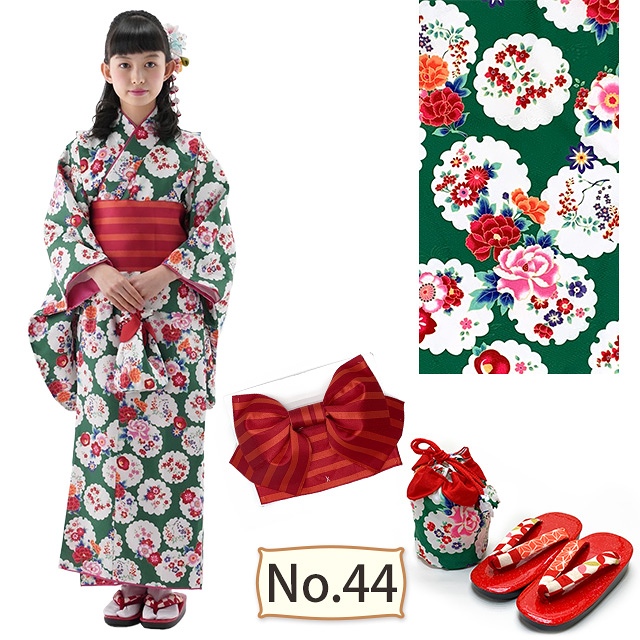 ジュニア着物セット女の子用 140/150サイズ 小紋柄着物と帯 草履巾着