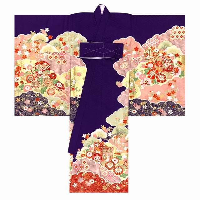 お宮参り 着物 女の子 赤ちゃん 産着 正絹 お祝い着 初着 日本製「濃紫