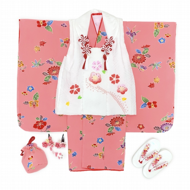 京都室町st. 七五三着物 3歳 女の子 正絹 絞り 金駒刺繍 被布コートと 