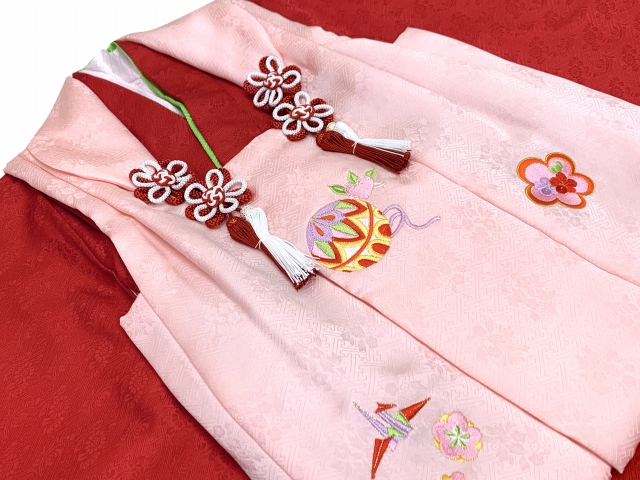 七五三着物 3歳 女の子 正絹 刺繍柄の被布コートと着物 オリジナル