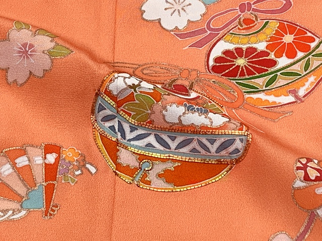 七五三 7歳 女の子 着物セット 正絹 絵羽付け 金駒刺繍 子供着物と結び