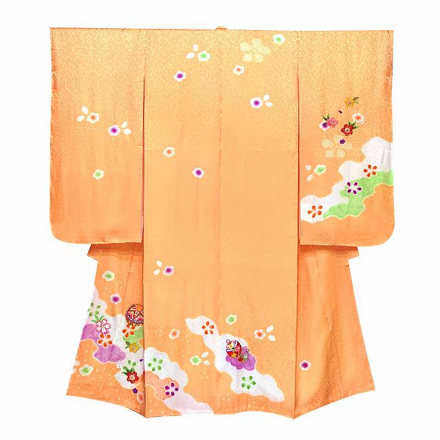 七五三 7歳 女の子用 正絹 絵羽付け 絞り染め 刺繍入り 四つ身の着物