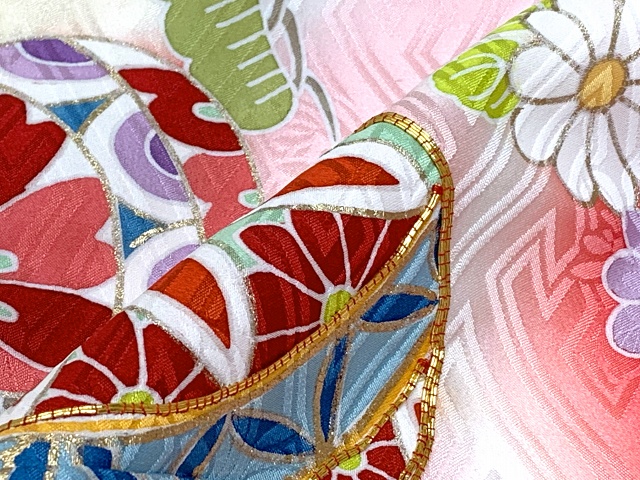 七五三 7歳女の子用 正絹の着物フルセット 絵羽付け 手描 金駒刺繍