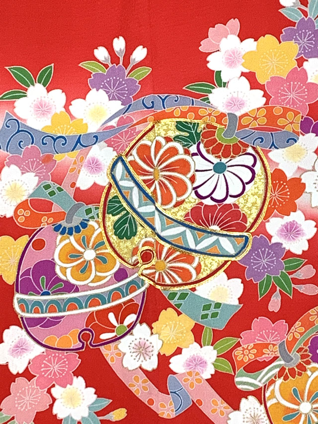 七五三 7歳 女の子 正絹の着物フルセット 日本製 絵羽付け 金駒刺繍