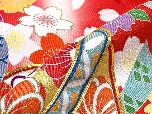 七五三 7歳 女の子 正絹の着物フルセット 日本製 絵羽付け 金駒刺繍