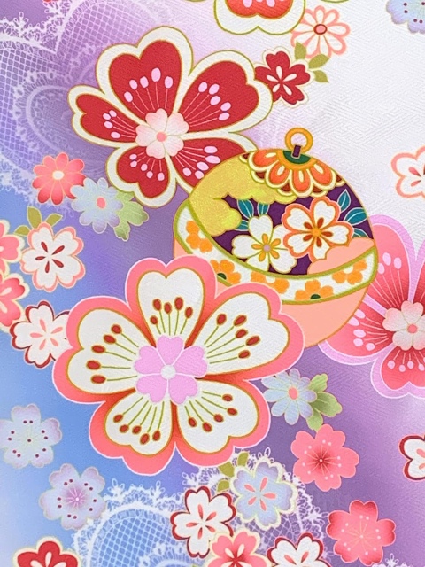 京都室町st. 七五三 着物 7歳 単品 絵羽柄の四つ身の子供着物(合繊