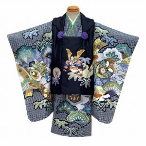 京都室町st. 七五三 着物 3歳 男の子用 絵羽柄の被布コート&amp;着物セット オリジナル フルセット...