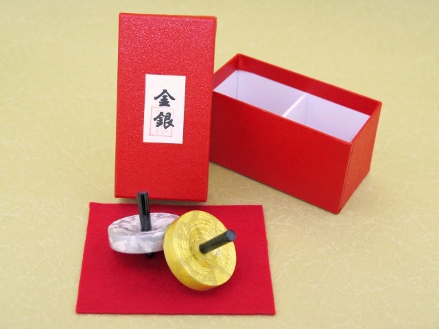 京こま 京都 伝統工芸品 雀休 手作りの独楽 中サイズ 単品「金銀」koma
