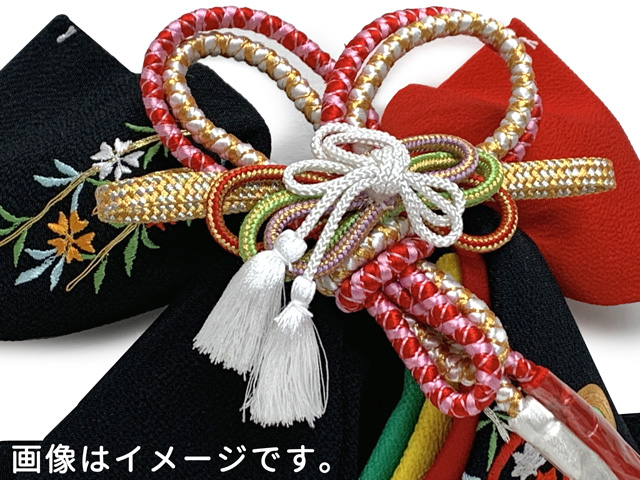七五三 こども和装小物 帯飾り 結び帯用帯飾り「赤系x白金」OBKK102