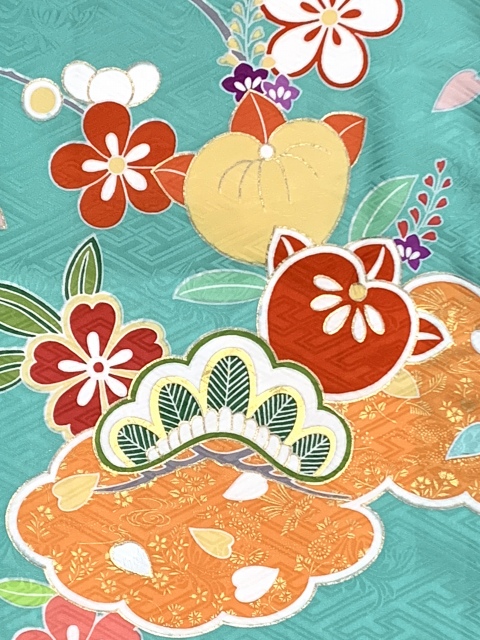 ジュニアサイズ 着物 正絹 友禅 絵羽柄の振り袖 比翼仕立て 140サイズ