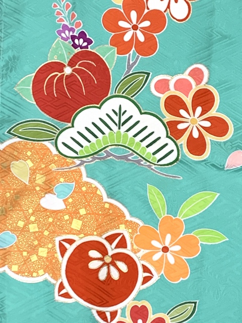ジュニアサイズ 着物 正絹 友禅 絵羽柄の振り袖 比翼仕立て 140サイズ