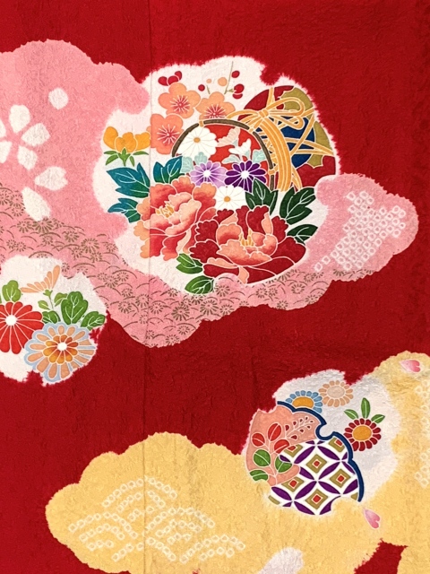 ジュニアサイズ 着物 正絹 友禅 絵羽柄の振り袖 比翼仕立て 140サイズ