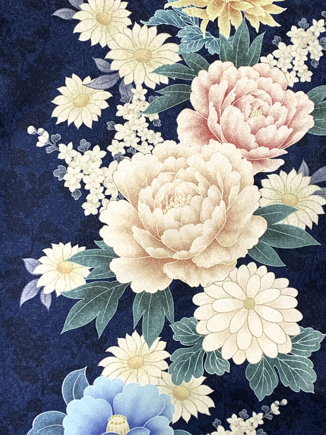 卒業式の着物 二尺袖 絵羽柄 アシンメトリーデザイン 単品「ブルー系