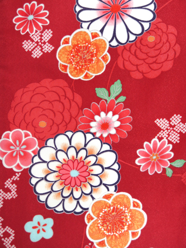子供着物 紅型 花柄 金駒刺繍 オレンジ色 七五三 7歳 10歳 CK-7014 子供着物 紅型 花柄 金駒刺繍 オレンジ色 七五三 7歳 10歳 CK