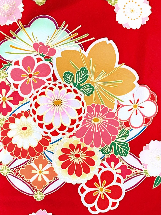 絵羽柄の振り袖 正絹 Sサイズ振り袖 金駒刺繍 成人式 十三参りに「赤x