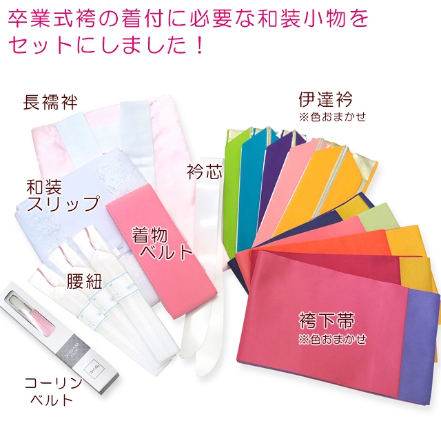 卒業式着物(二尺袖)と袴セット用 スリップ・襦袢付き 和装小物8点