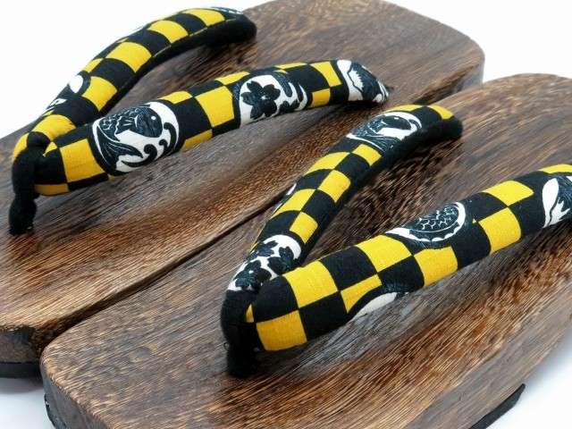 下駄 メンズ 粋な鼻緒の焼き桐下駄 男性用下駄 3Lサイズ「黒黄 紋に