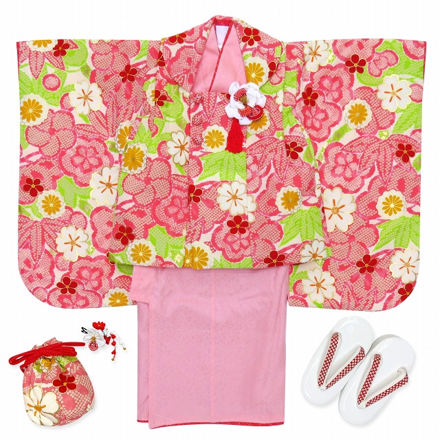 京都室町st. 七五三 3歳着物 “紅一点”ブランド 正絹 袖付きの被布