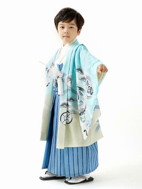 式部浪漫ブランド 2022年新作 七五三 5歳 男の子 着物 羽織 袴 フルセット（合繊）「えらべる3色、兜柄」SR5p