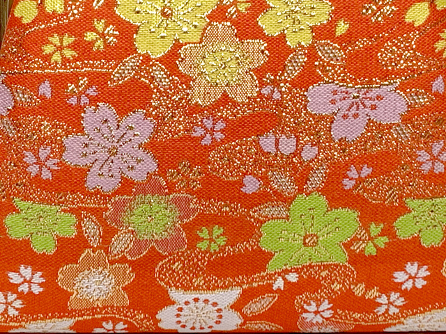七五三 バッグ 子供 金襴生地 合繊「朱赤系、菊と花」TKB490 : 七五三