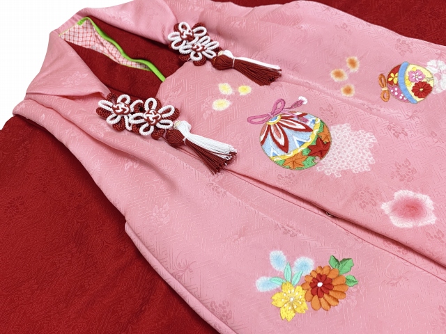 七五三着物 3歳 女の子 正絹 本絞り 刺繍柄の被布コートと着物