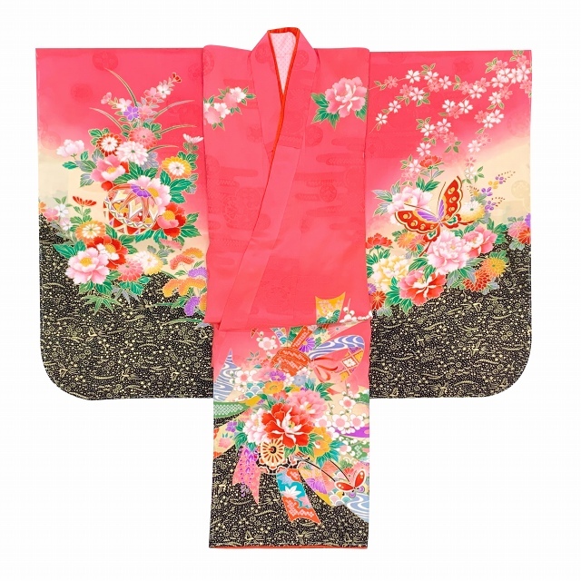 京都室町st. 【アウトレット品 訳あり】七五三 着物 3歳 女の子 絵羽柄の三ツ身の子供着物 襦袢付き「ピンク、蝶々」TTK818