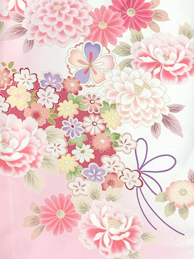 子供着物 季節の花々 薄桃色 七五三 7歳 CK-7015 七五三七歳四つ身：N106 SUGAR KEI コーラルピンク 花々 | 七五三着物