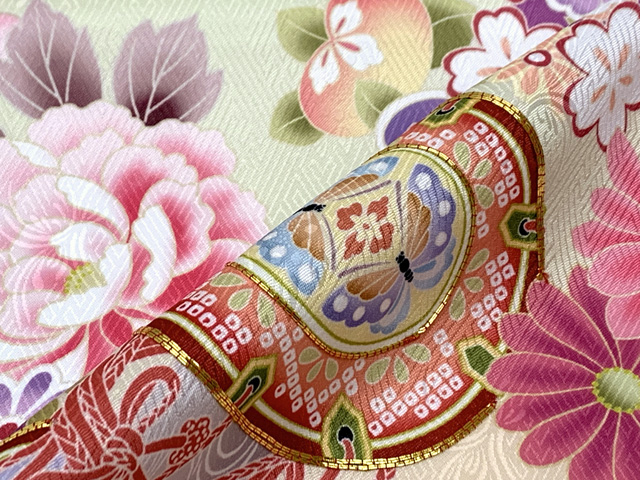 七五三 7歳 女の子 購入 日本製 合繊 金駒刺繍 絵羽付けこども着物と