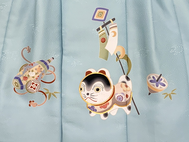 3才 着物 こま犬 水色 七五三 着物 3歳 男の子 被布コートセット 合繊