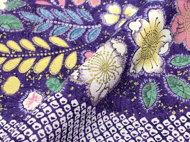 洗える着物 単衣の附下げ 仕立て上がり 合繊 日本製「群青、辻が花