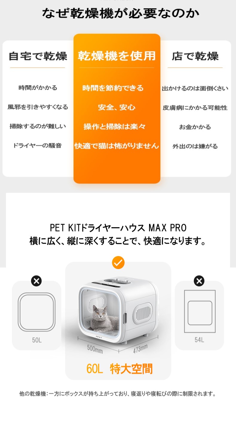 PETKITドライヤーハウス AIRSALON MAX PETKIT AirSalon Max 60L Automatic Pet Hair Drying Box for