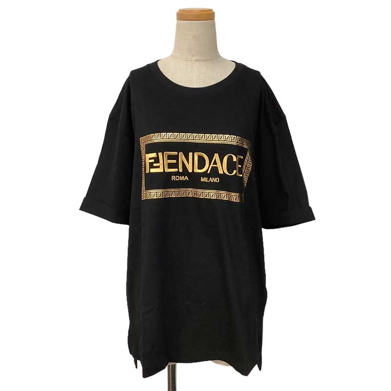 FENDACE フェンダーチェ ロゴ Tシャツ コットン ブラック ゴールド #L