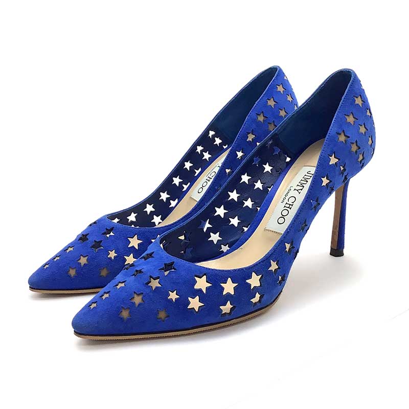 JIMMY CHOO ジミーチュウ パンプス スウェード ブルー #37 スター 