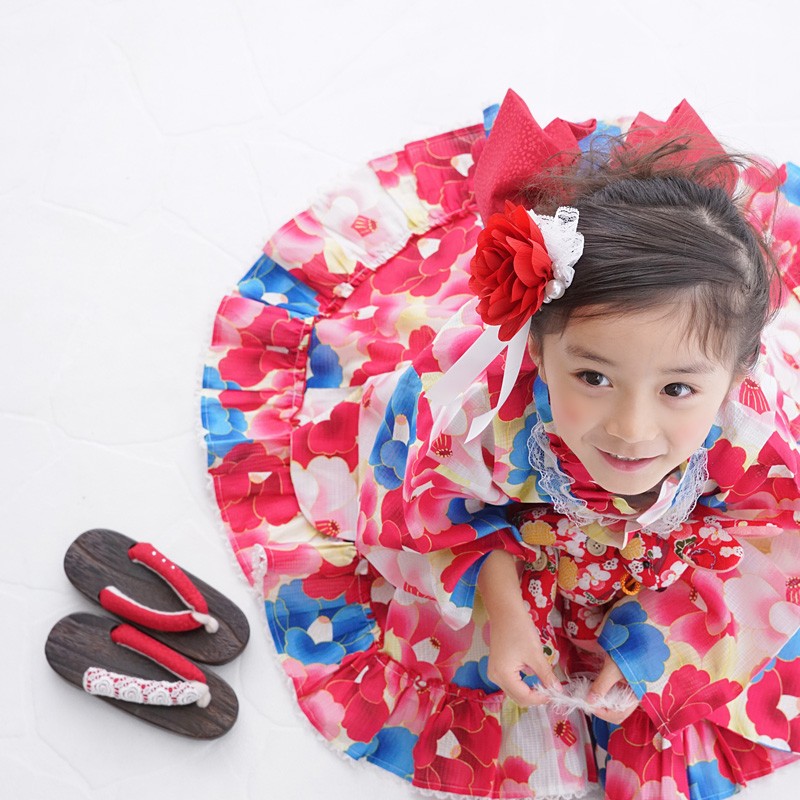 京都瑠璃雛菊 浴衣ドレス レトロ椿 セパレート ゆかた 浴衣 子ども