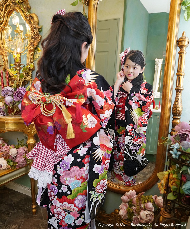 正絹綸子☆部分絞り＋金駒刺繡☆上質感際立つお誂え☆洗練された7歳