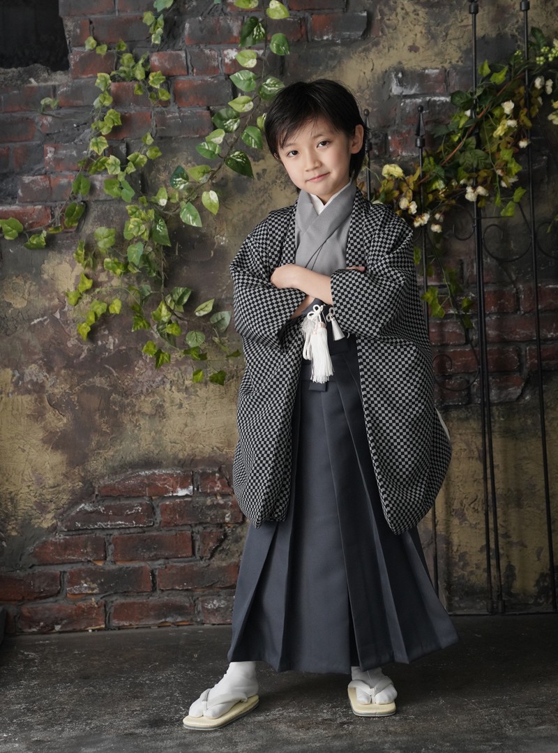 京都瑠璃雛菊 七五三 男の子 5歳 袴 市松 着物 セット 羽織袴
