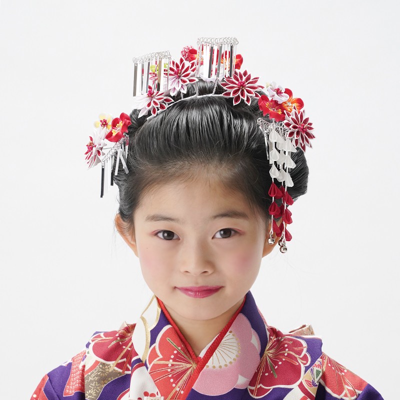 七五三 髪飾り 7歳 七歳 日本髪 3点セット 「菊」 つまみ 女の子 和風