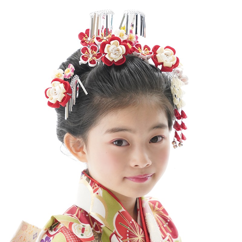 七五三 髪飾り 7歳 七歳 日本髪 3点セット 「桜」 つまみ髪飾り つまみ 