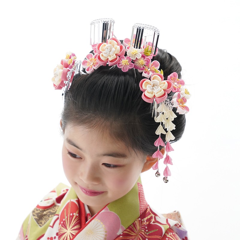 七五三 髪飾り 7歳 七歳 日本髪 3点セット 「桜」 つまみ髪飾り つまみ 