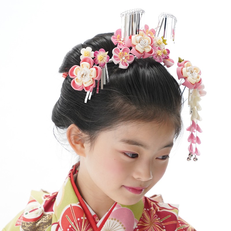 七五三 髪飾り 7歳 七歳 日本髪 3点セット 「桜」 つまみ 女の子 和風 
